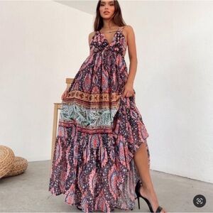 Zara Bohemian Paisley Printed Flowy Maxi Dress Size S